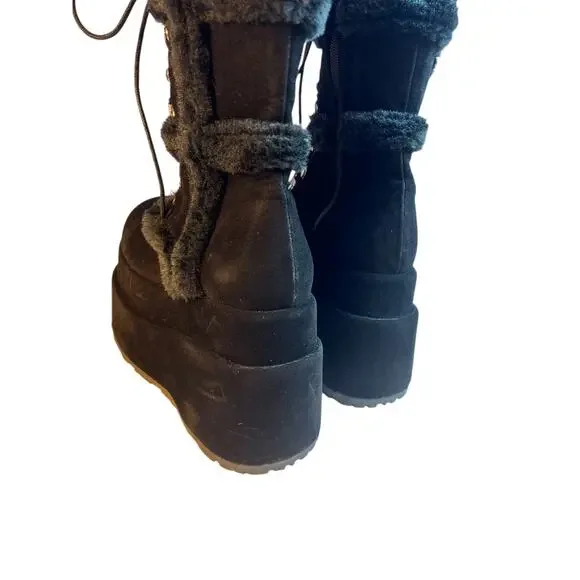 Demonia Bear-202 Black Faux Fur Vegan Suede Platform Boots Cyber Goth Size 6 NIB - Picture 10 of 13